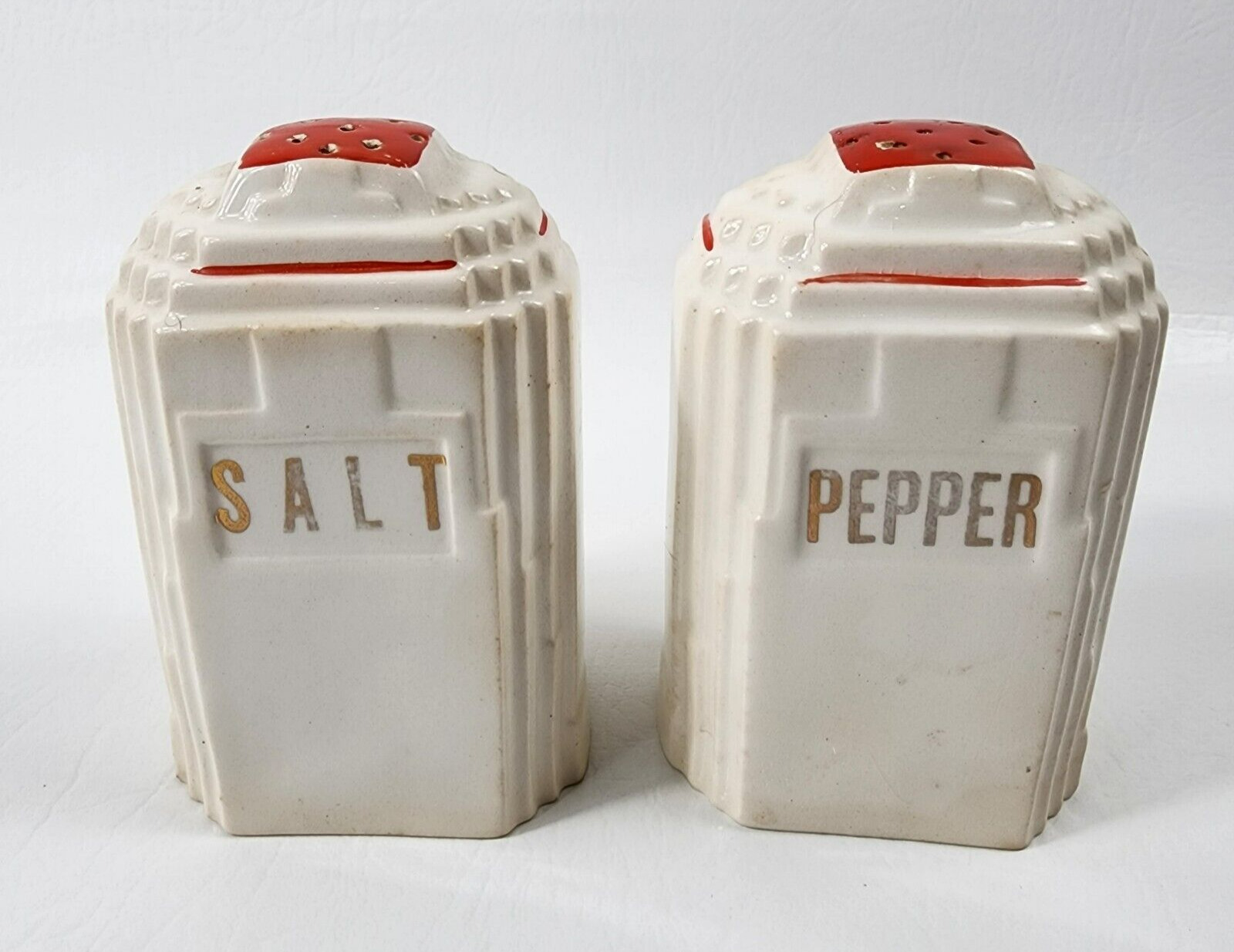 Vtg 1930's Harker Pottery Hollywood Regency Oversized Salt and Pepper Shakers