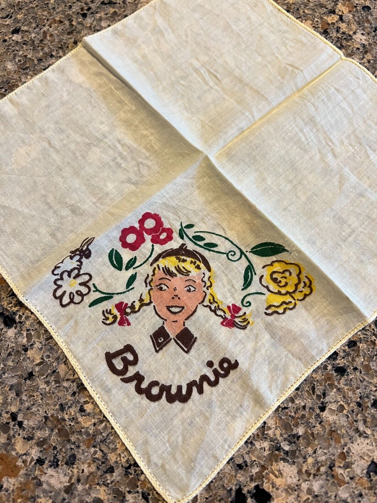 Vintage Girl Scouts Brownie Handkerchief 1960 era-Free Ship