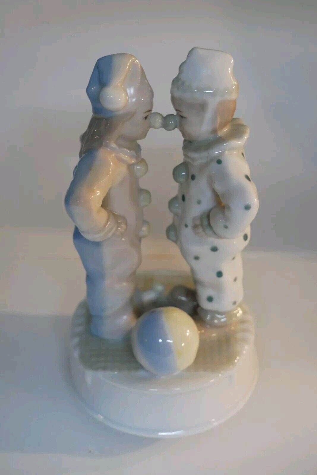 Vintage Meico Rotating Porcelain Two Clowns Music Box