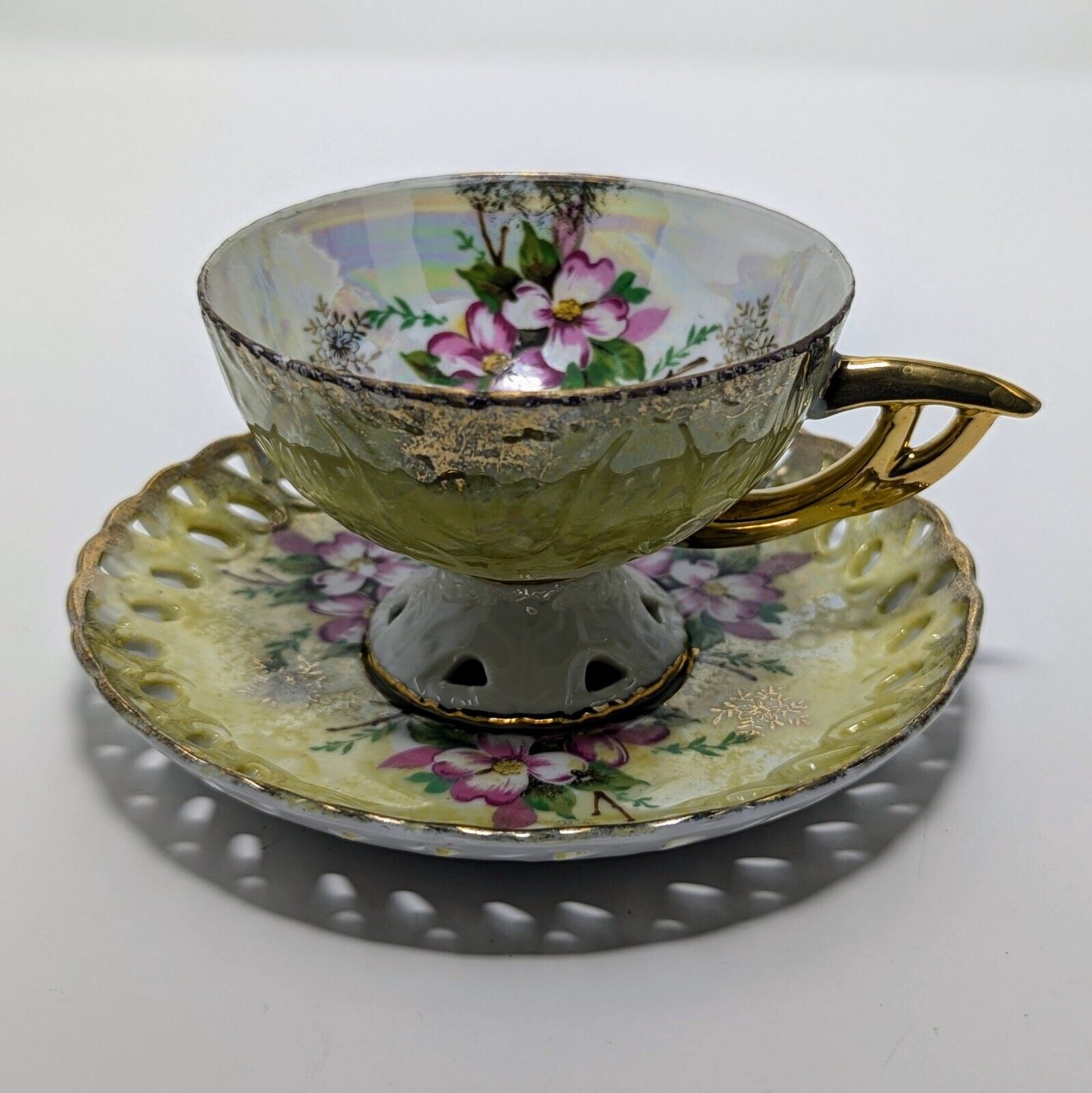 vintage iridescent tea cup and saucer
