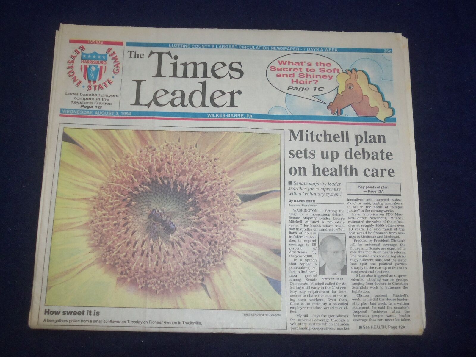 1994 AUG 3 WILKES-BARRE TIMES LEADER - MITCHELL DEBATE ON HEALTH CARE - NP 8120