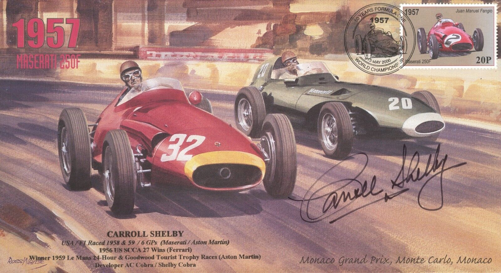 Carroll Shelby ~ Signed Autographed 1957 Maserati 250F Monte Carlo ~ PSA DNA