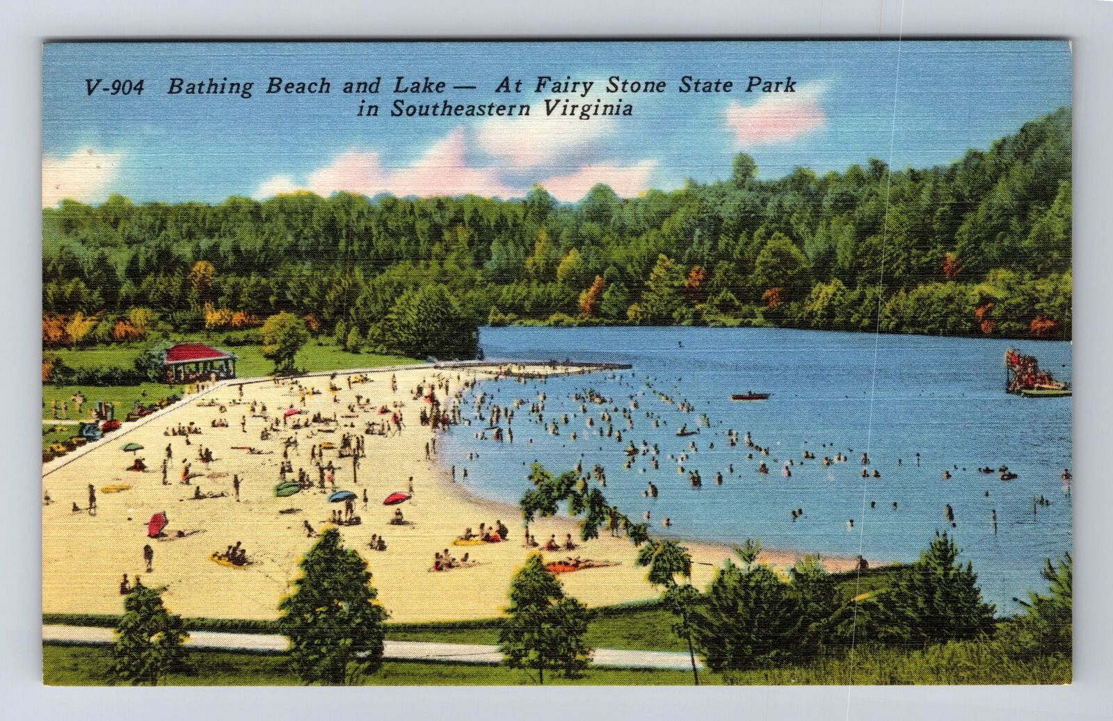 VA-Virginia, Bathing Beach And Lake, Fairy Stone State Park, Vintage Postcard