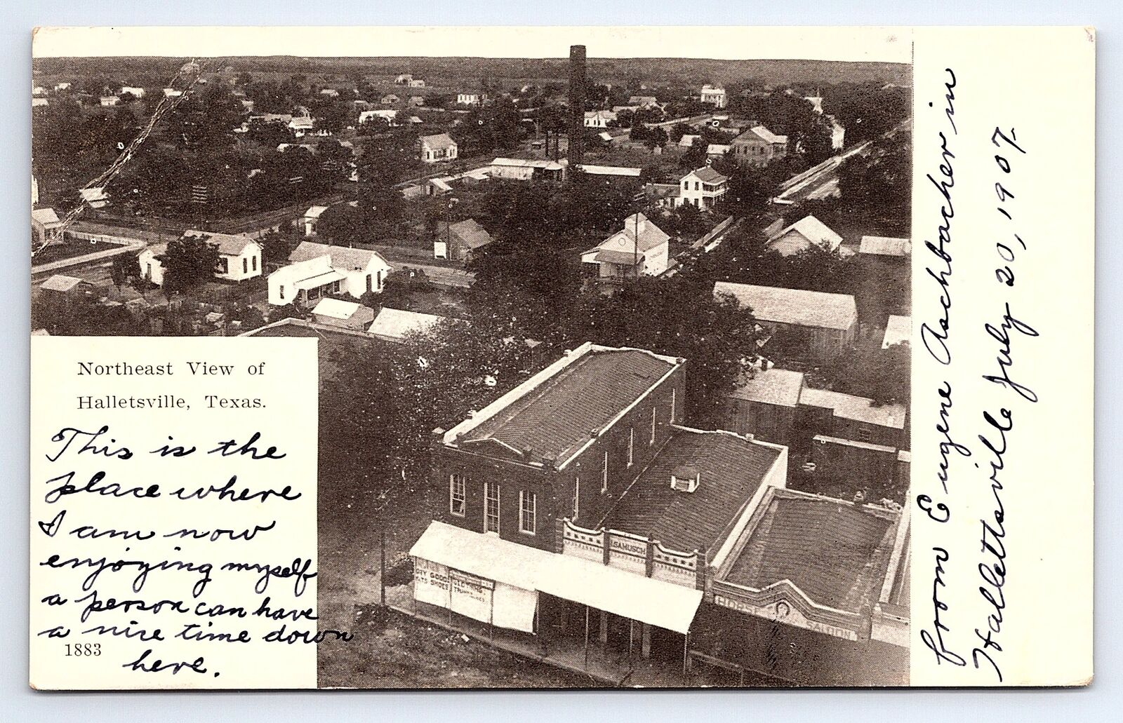 Postcard Northeast Aerial View Halletsville Texas c.1907 UDB Horse Saloon