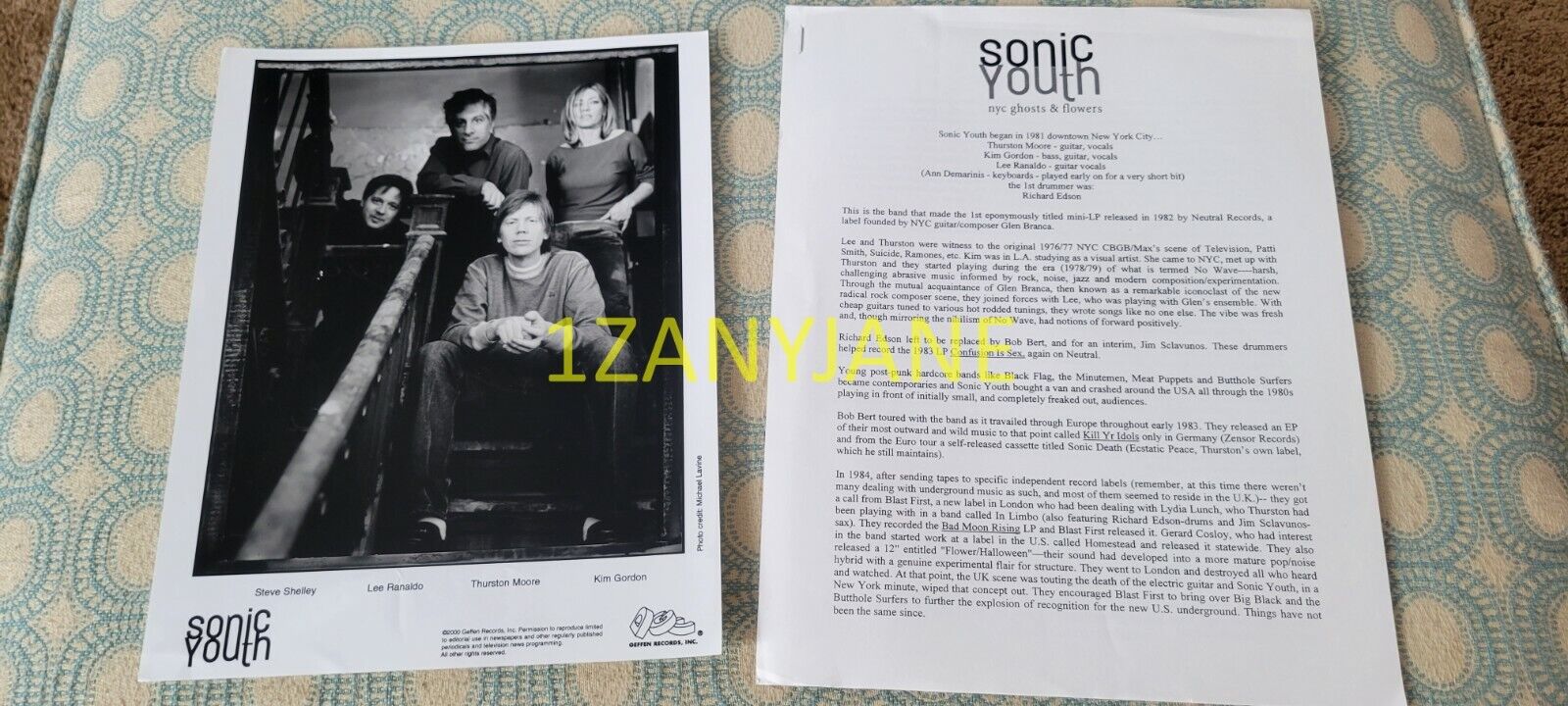 RC2032 Band 8x10 Press Photo PROMO MEDIA, SONIC YOUTH, GEFFEN RECORDS