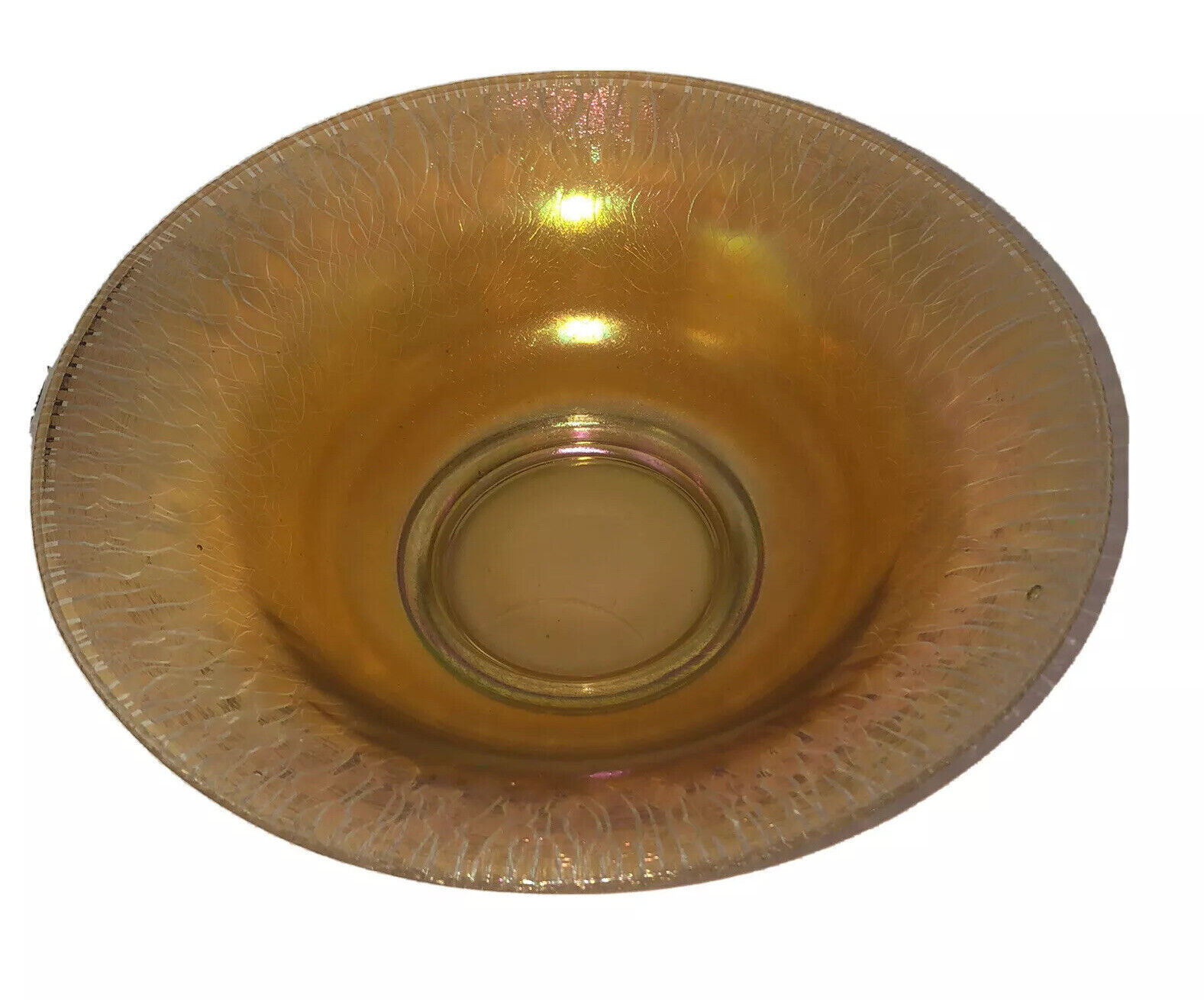 Vintage Iridescent Stretch Glass Footed Bowl 12” Wide