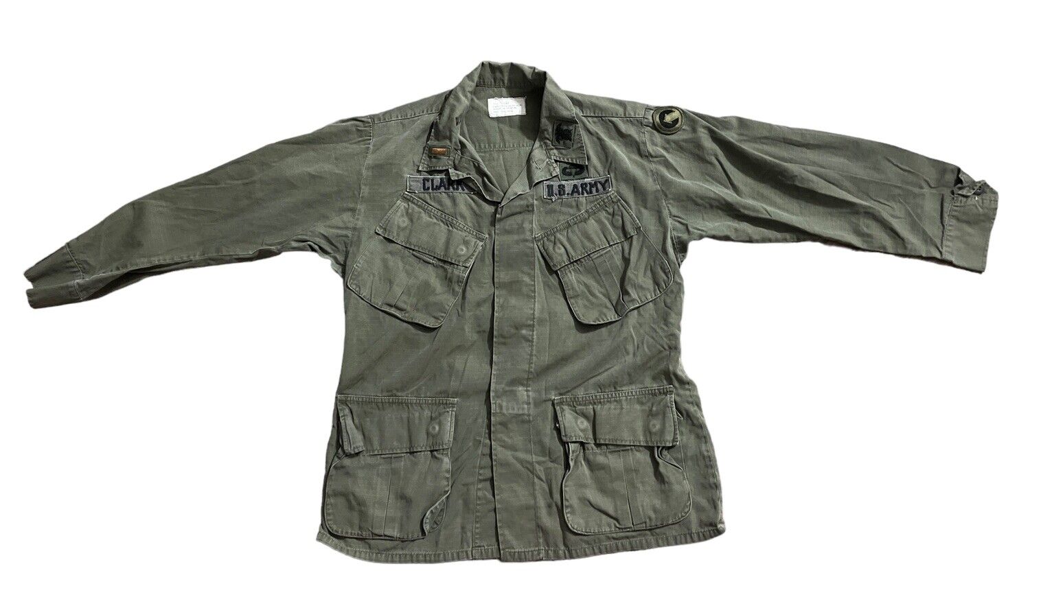 Vintage US Army Slant Pocket Jungle Jacket Cotton Ripstop Shirt OG-107 S Short