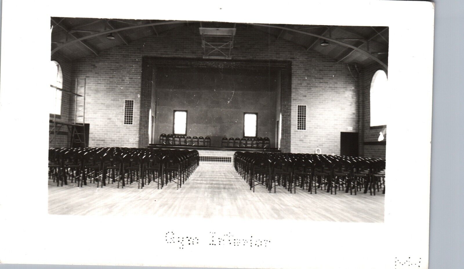 GYM INTERIOR plymouth wi real photo postcard rppc mission house college lakeland