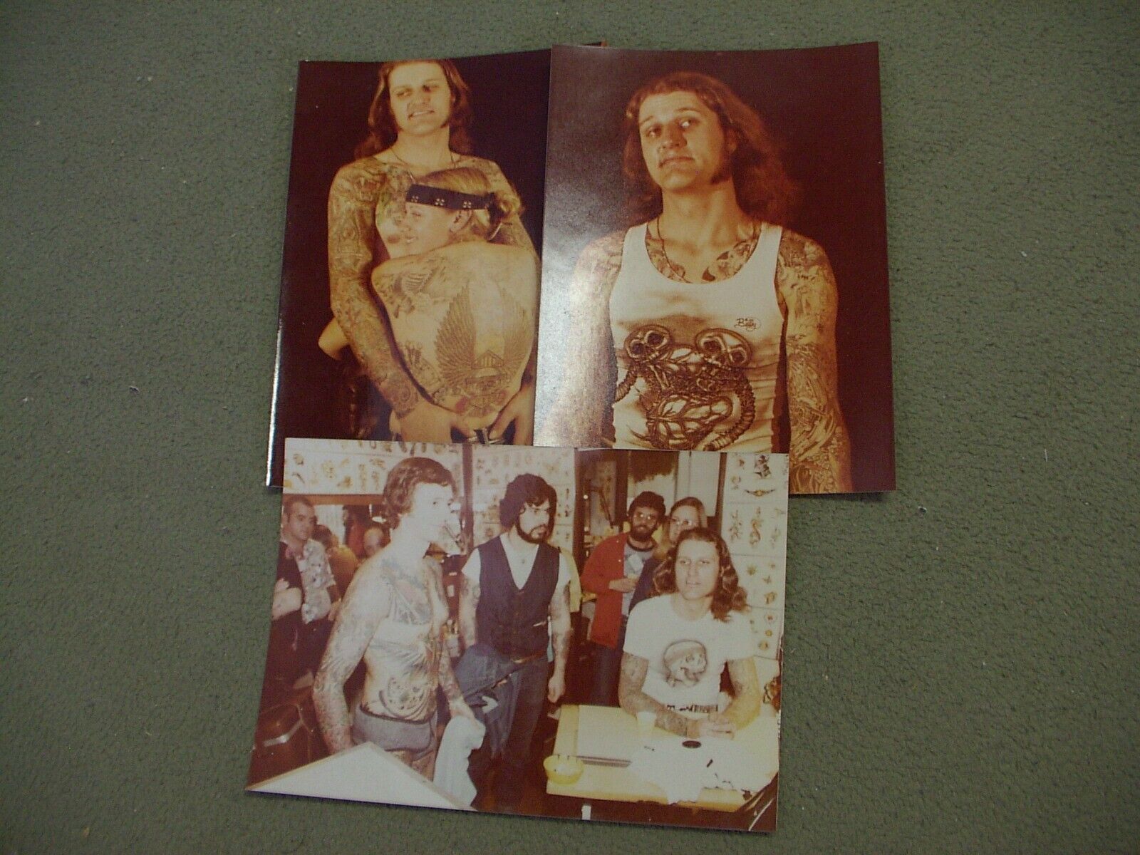 1980 World Tattoo Convention tattooist original photos, Lyle Tuttle, lot of 3