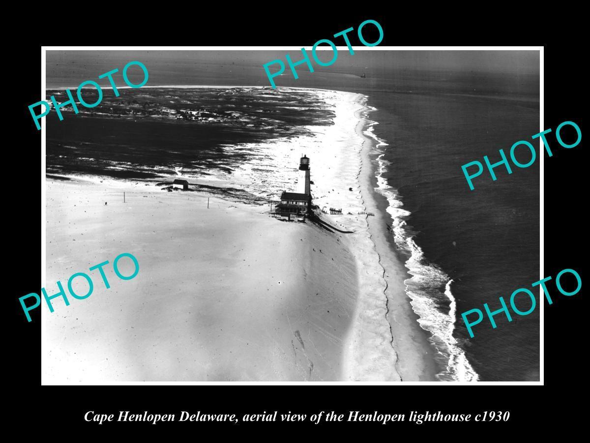 OLD 8x6 HISTORIC PHOTO CAPE HENLOPEN DELAWARE AERIAL VIEW OF LIGHTHOUSE c1930