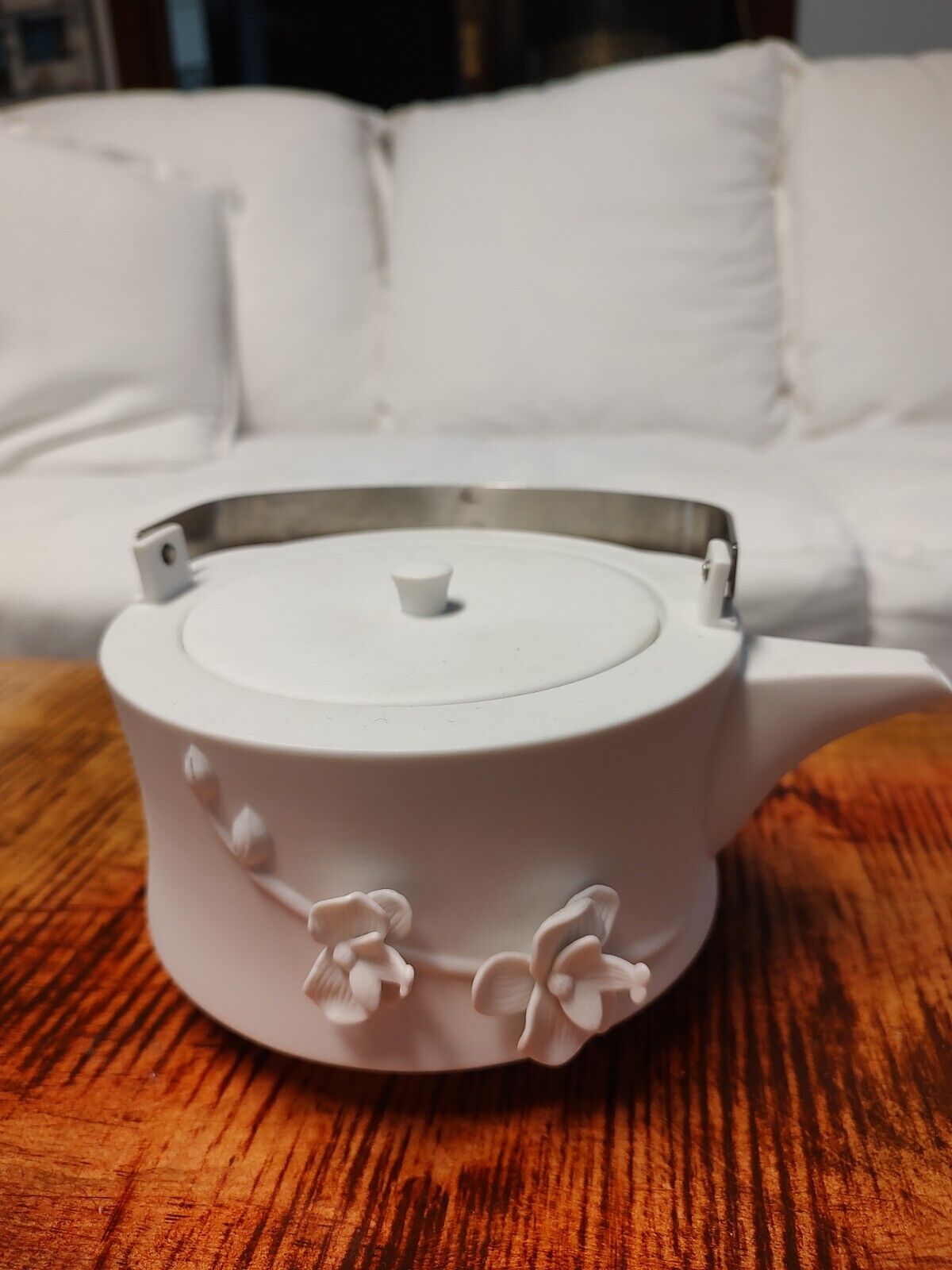 Teavana Orchid Teapot Bisque Porcelain White