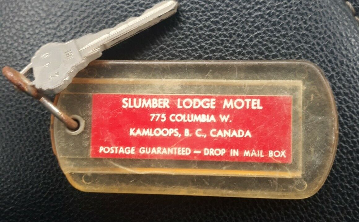 Vintage SLUMBER LODGE MOTEL KAMLOOPS CANADA Hotel Key Fob Plastic Tag Room 240