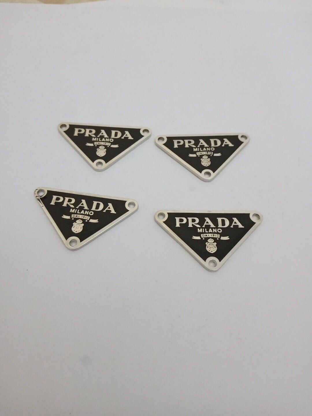 4 Pieces 38mm Prada Logo Triangle with trim  Silver tone Button  Zipperpull