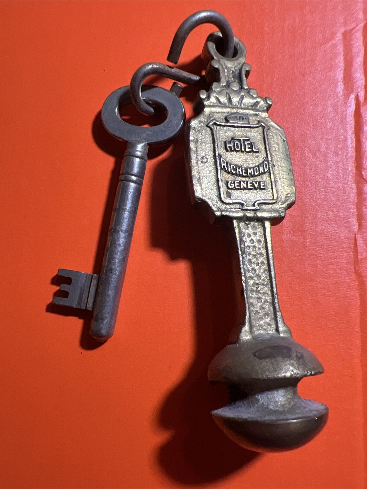 Antique Solid Brass Hotel Richmond Geneva Key Holder And Skeleton Key Room 603
