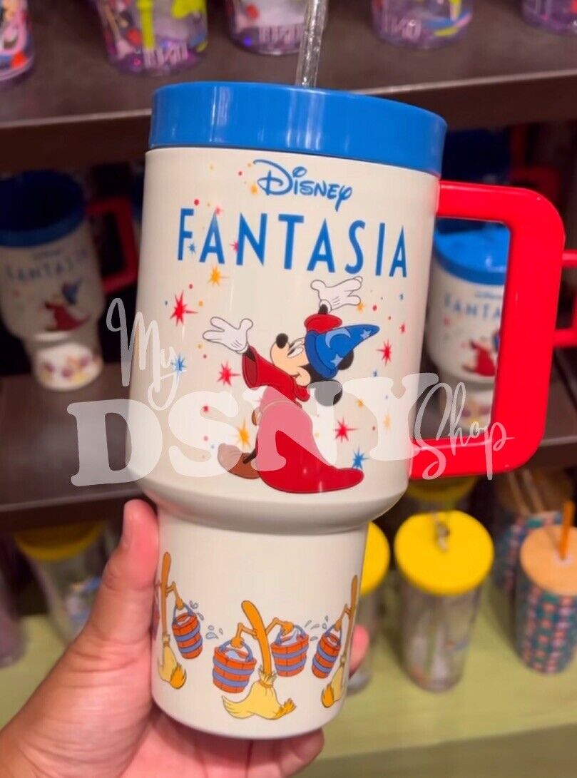 2024 Disney Parks Fantasia Mickey & Broom Tumbler With Straw The Sorcerer's New.