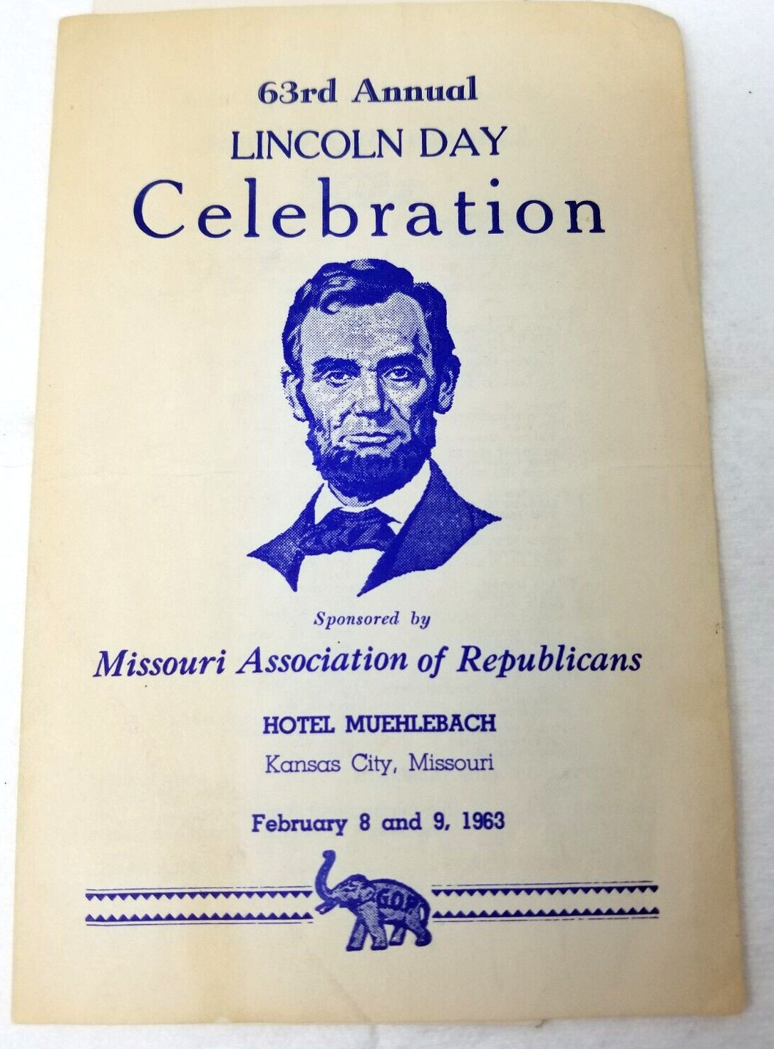 63rd Annual Lincoln Day Celebration Program Missouri Republicans Muehlebach 1963