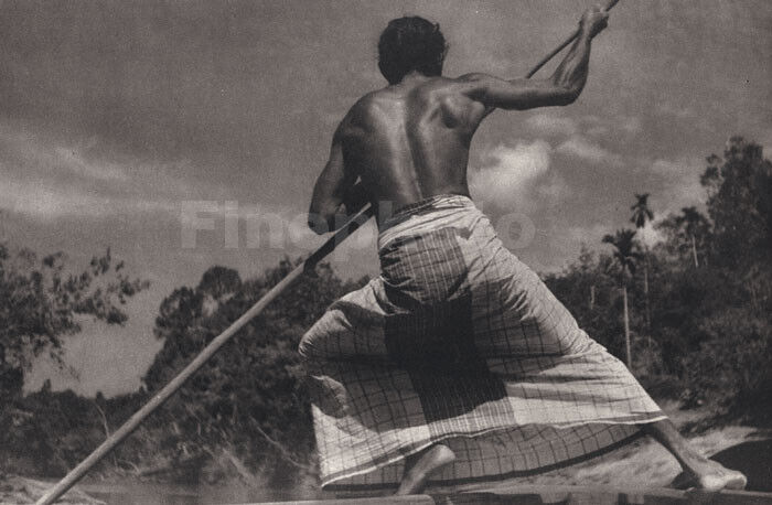 1930s Vintage LIONEL WENDT Ceylon Man Punting Boat Sri Lanka Photo Art 11x14