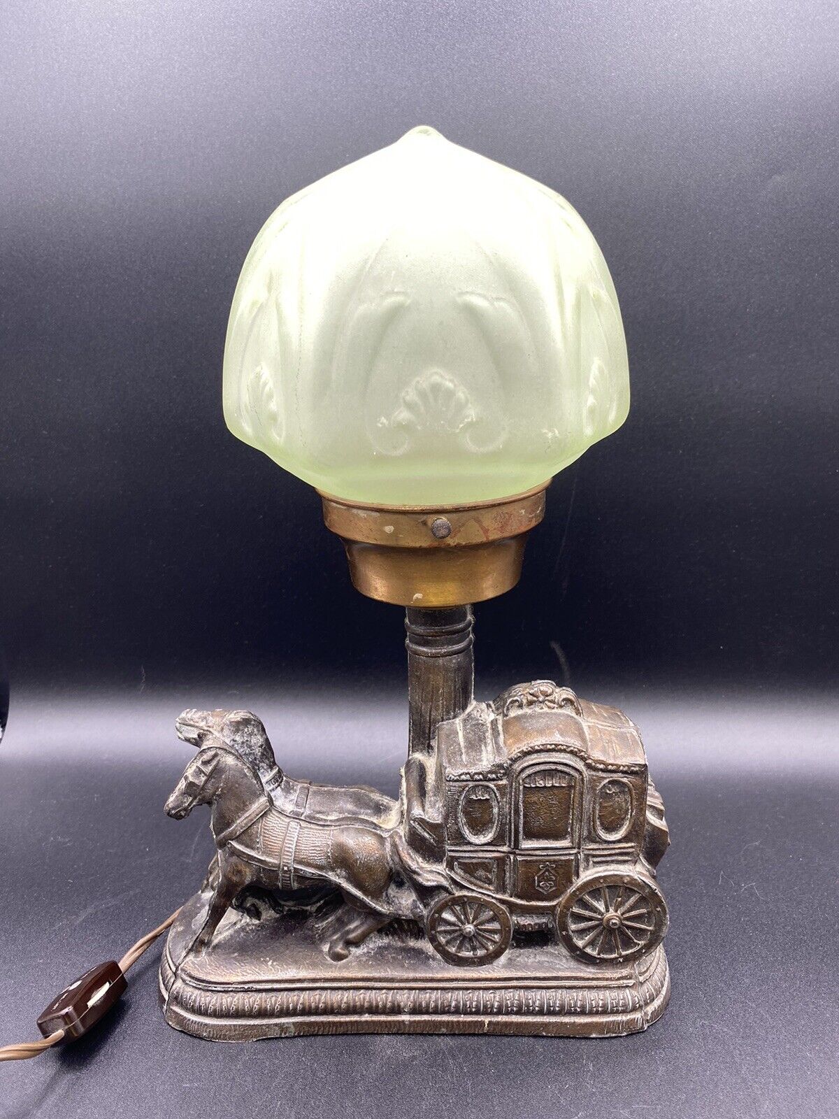 Vintage Green Uranium Shade On Metal Art Deco Lamp