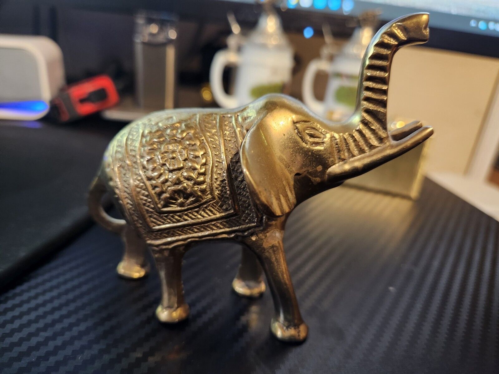 VTG Solid Brass Elephant Figurine Made in India Trunk Up Good Luck