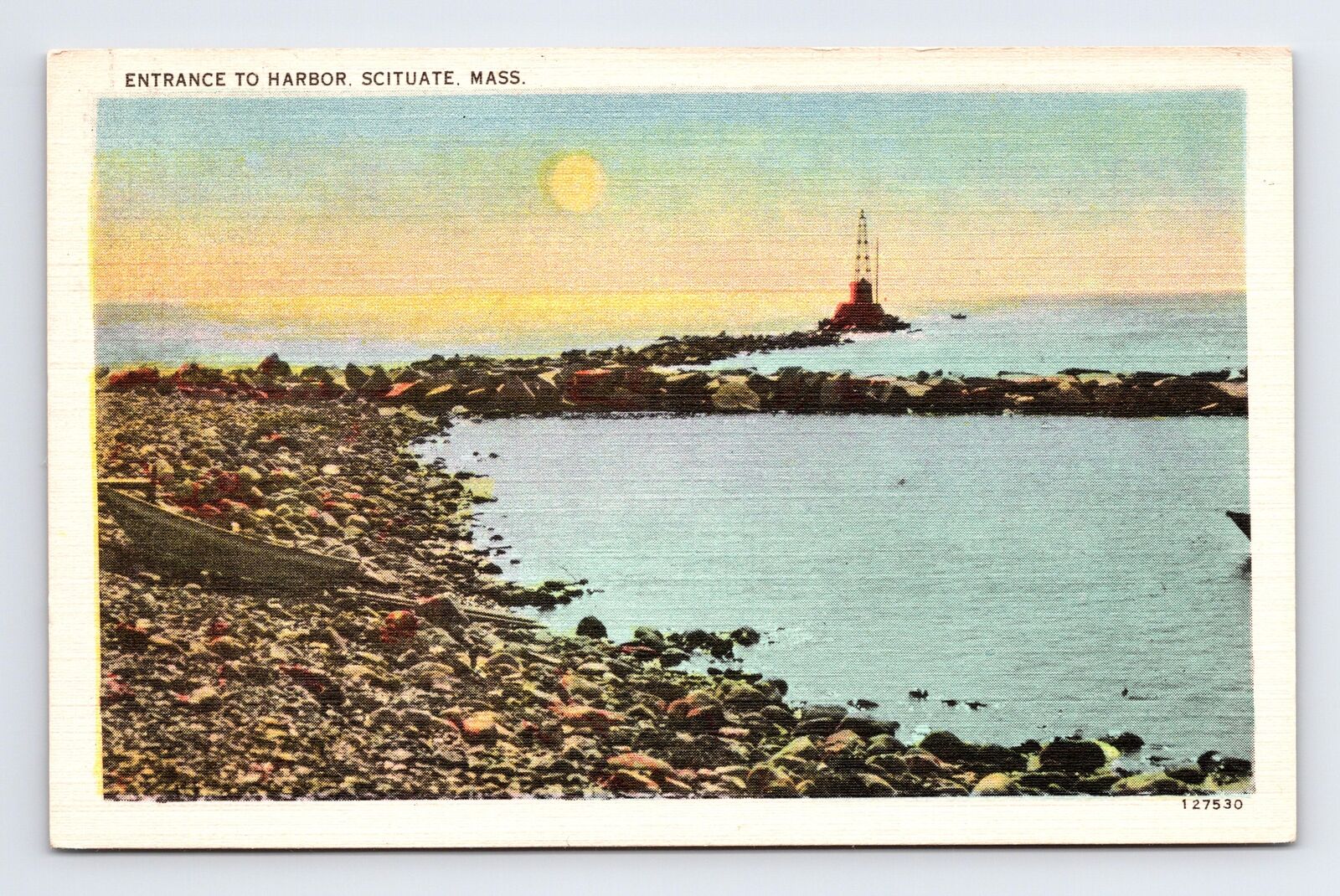 c1938 Linen Postcard Scituate MA Massachusetts Entrance to Harbor