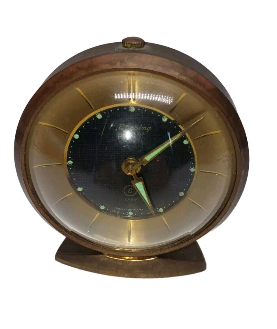 Vintage West Germany Blessing 8 day Brass Alarm Clock 7 Rubies