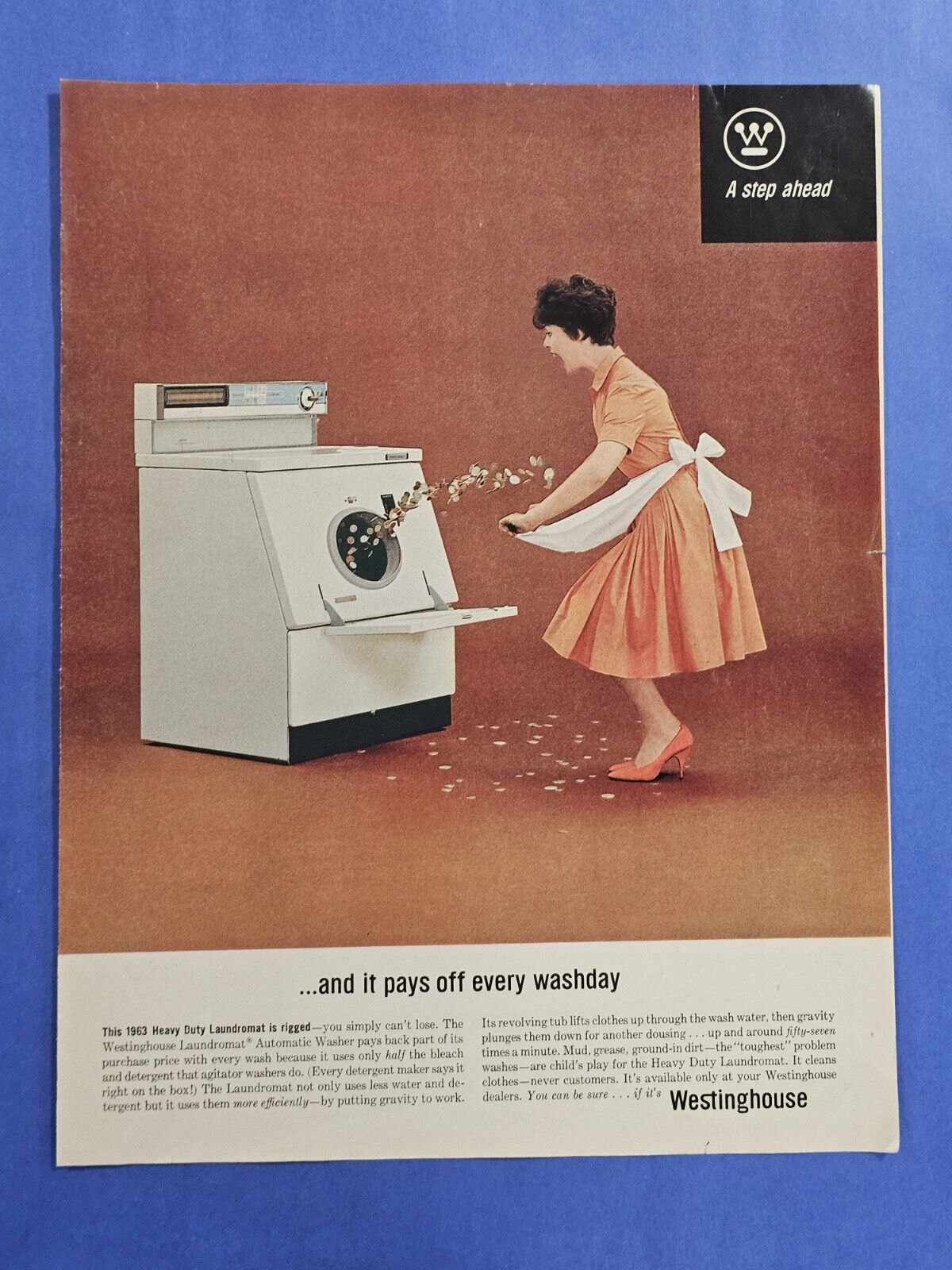 1963 Westinghouse Washer Saves Money Vintage Print Ad