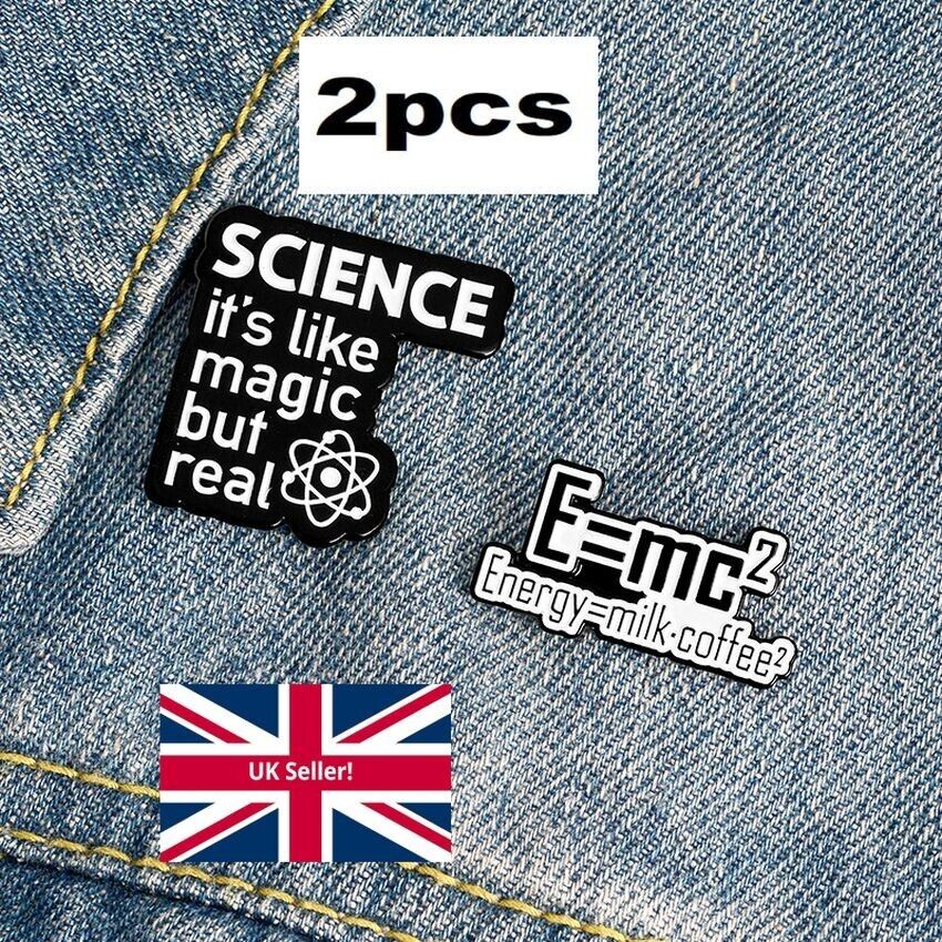 2pcs Enamel Pin Set SCIENCE E=MC2 Energy Milk Coffee Badge Lapel Pins Brooch UK