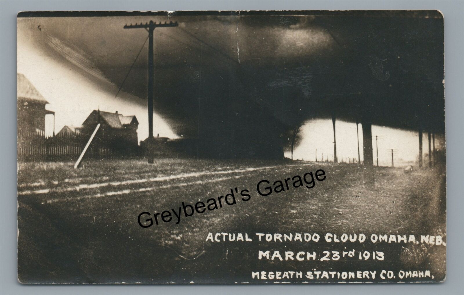 RPPC Tornado Cloud Cyclone OMAHA NE 1913 Nebraska Real Photo Postcard