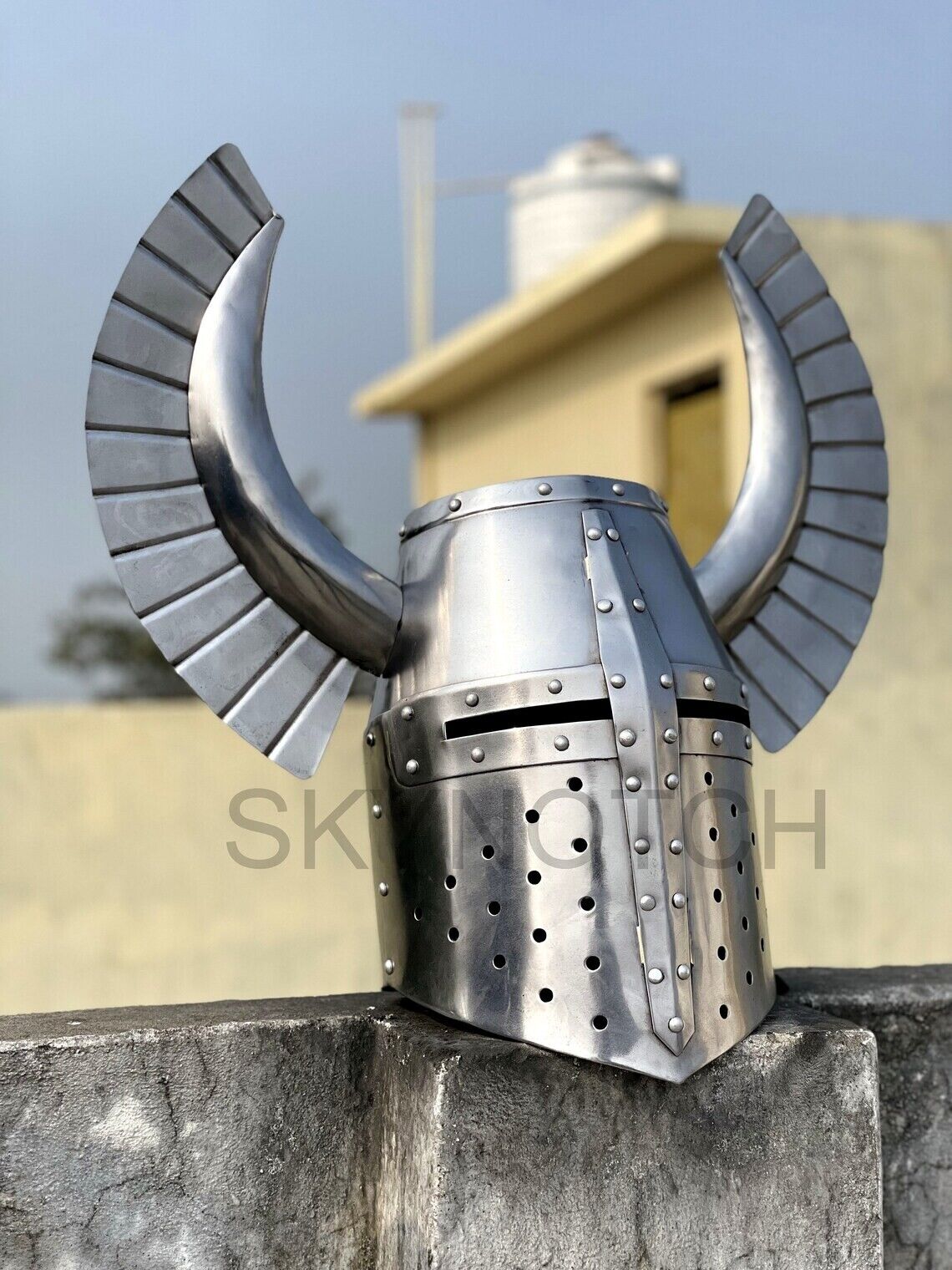 Templar Horn Fantasy Warrior Helmet SCA LARP Knight Helmet Steel Teutonic Knight