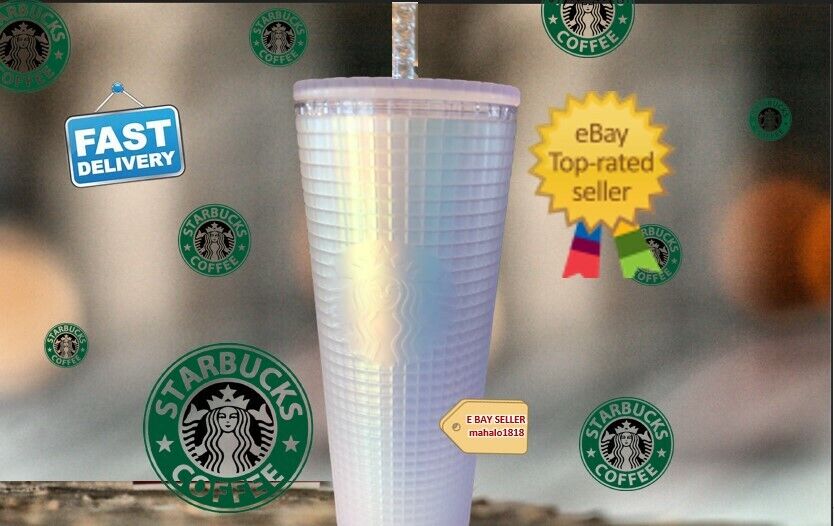 🌺Starbucks Spring 2022 White/Iridescent Grid Soft Touch Cold Cup 24 oz Venti
