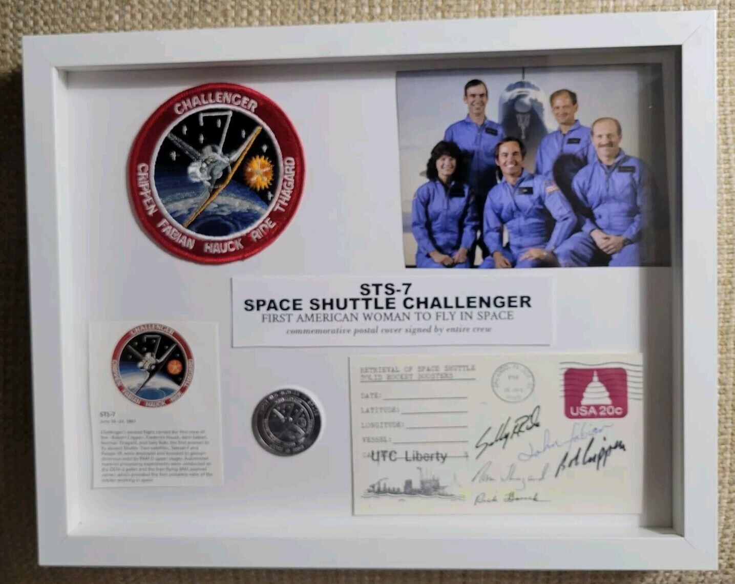 STS-7 Space Shuttle Challenger Display entire Crew Signed Postal Cover NASA COA