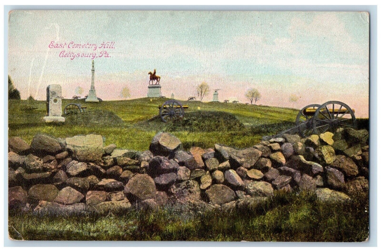 c1910\'s East Cemetery Hill Statue Cannon Gettysburg Pennsylvania PA Postcard