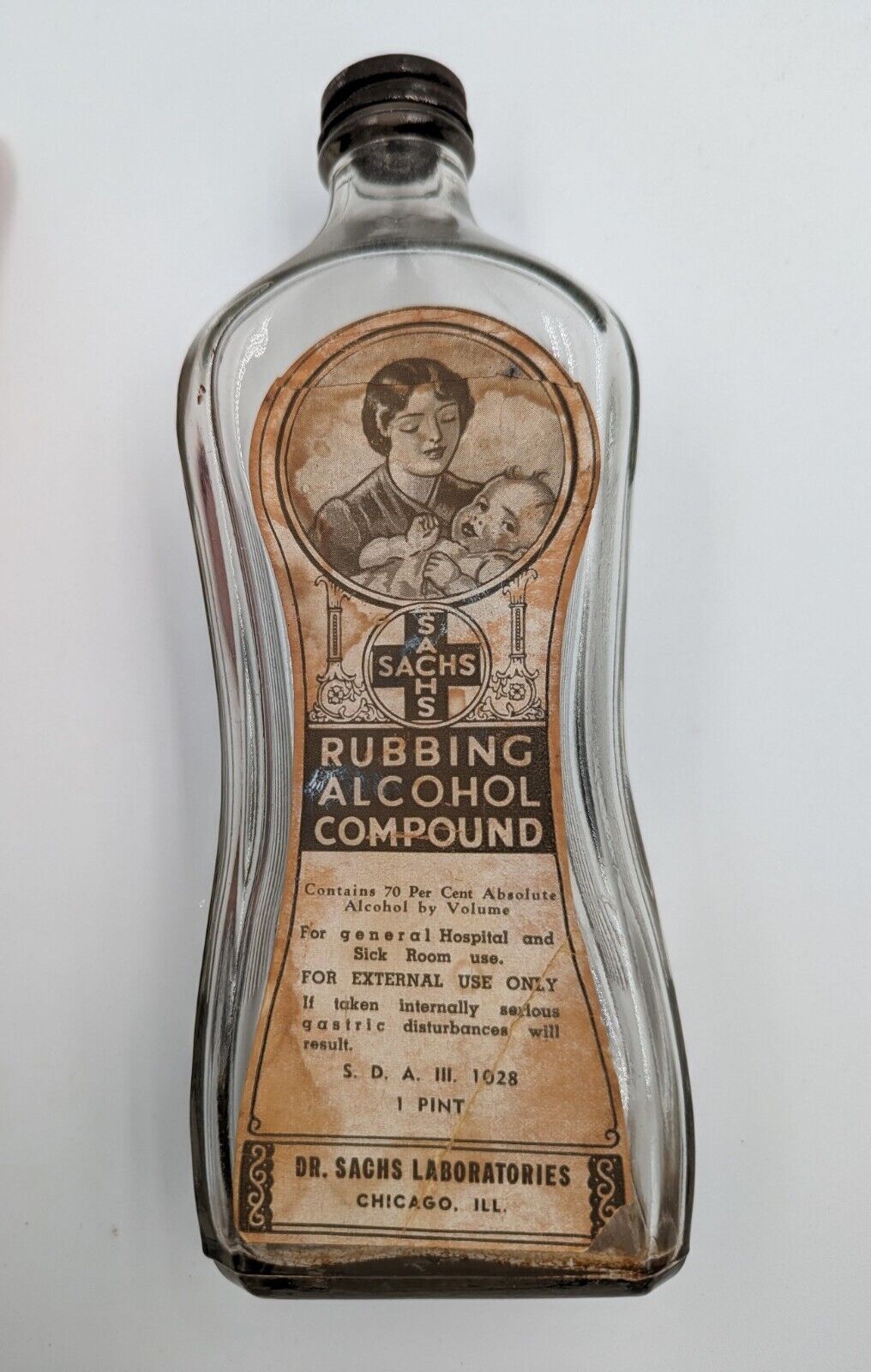 Vintage Dr Saches Laboratories Rubbing Alcohol Bottle Chicago IL 