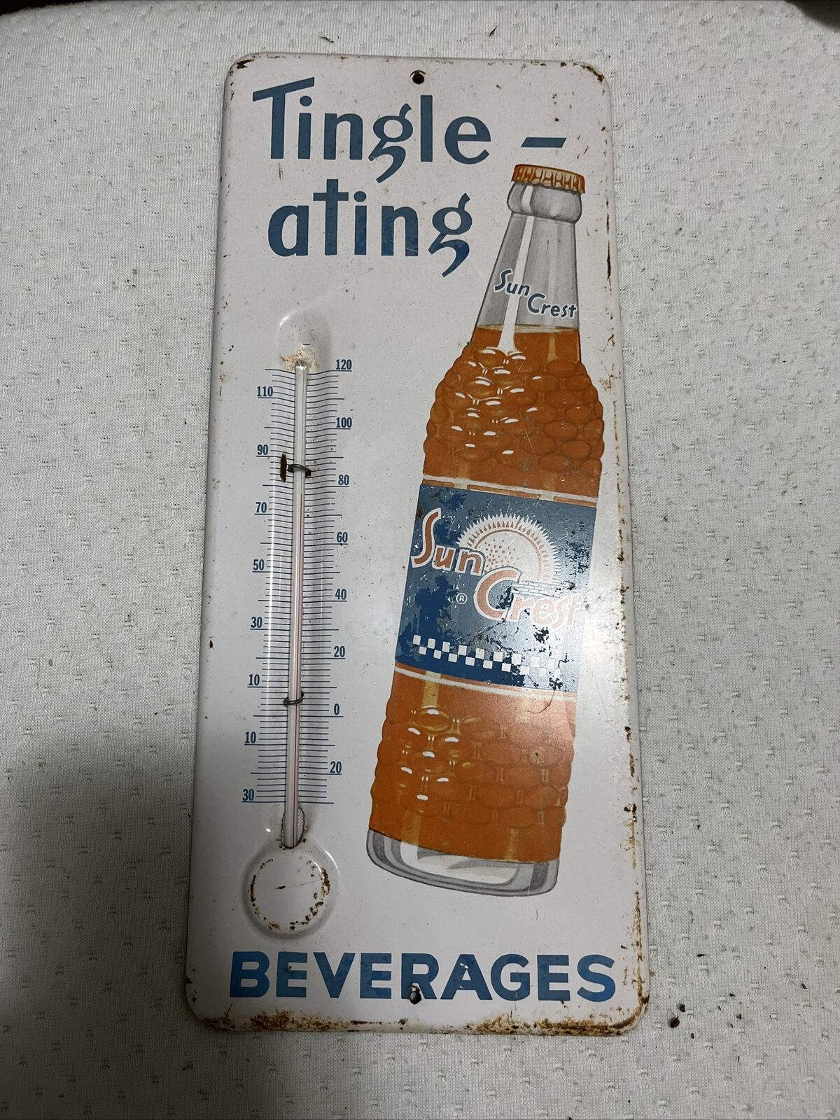 Vintage SUN CREST Orange Soda Pop Advertising Thermometer Sign 1960s