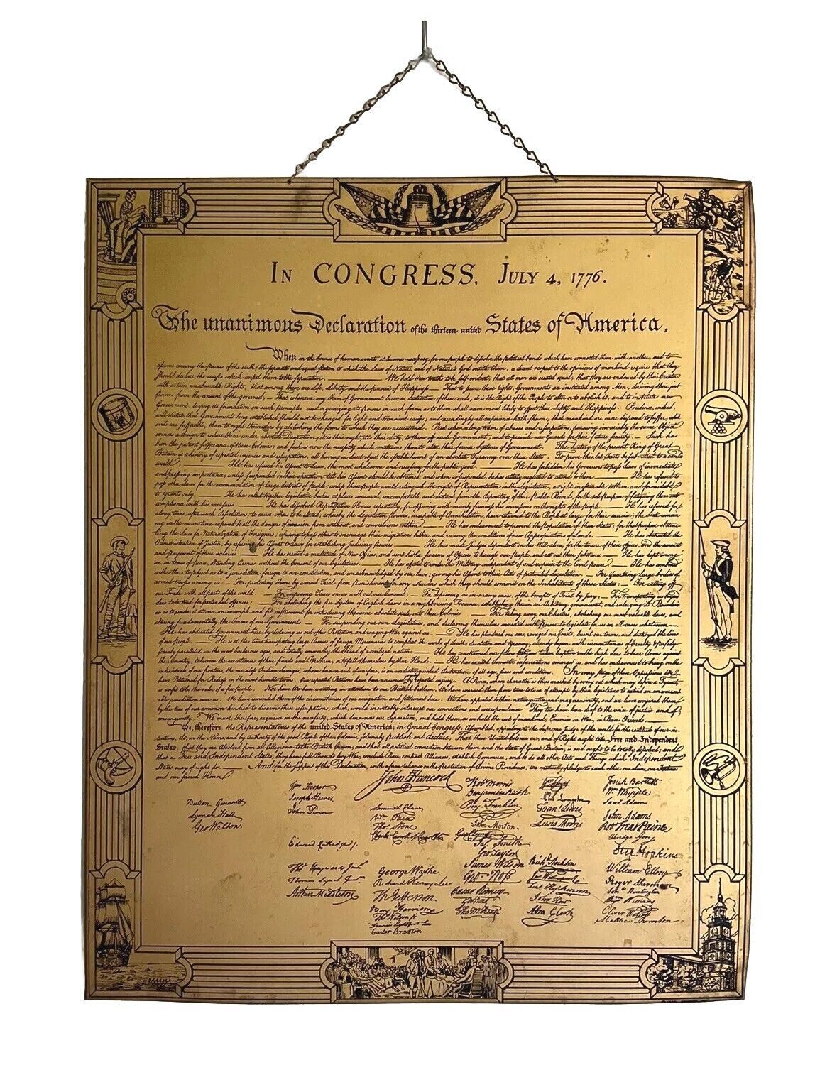 Vintage Declaration of Independence Brass Etched 1940 Grammes Collectible