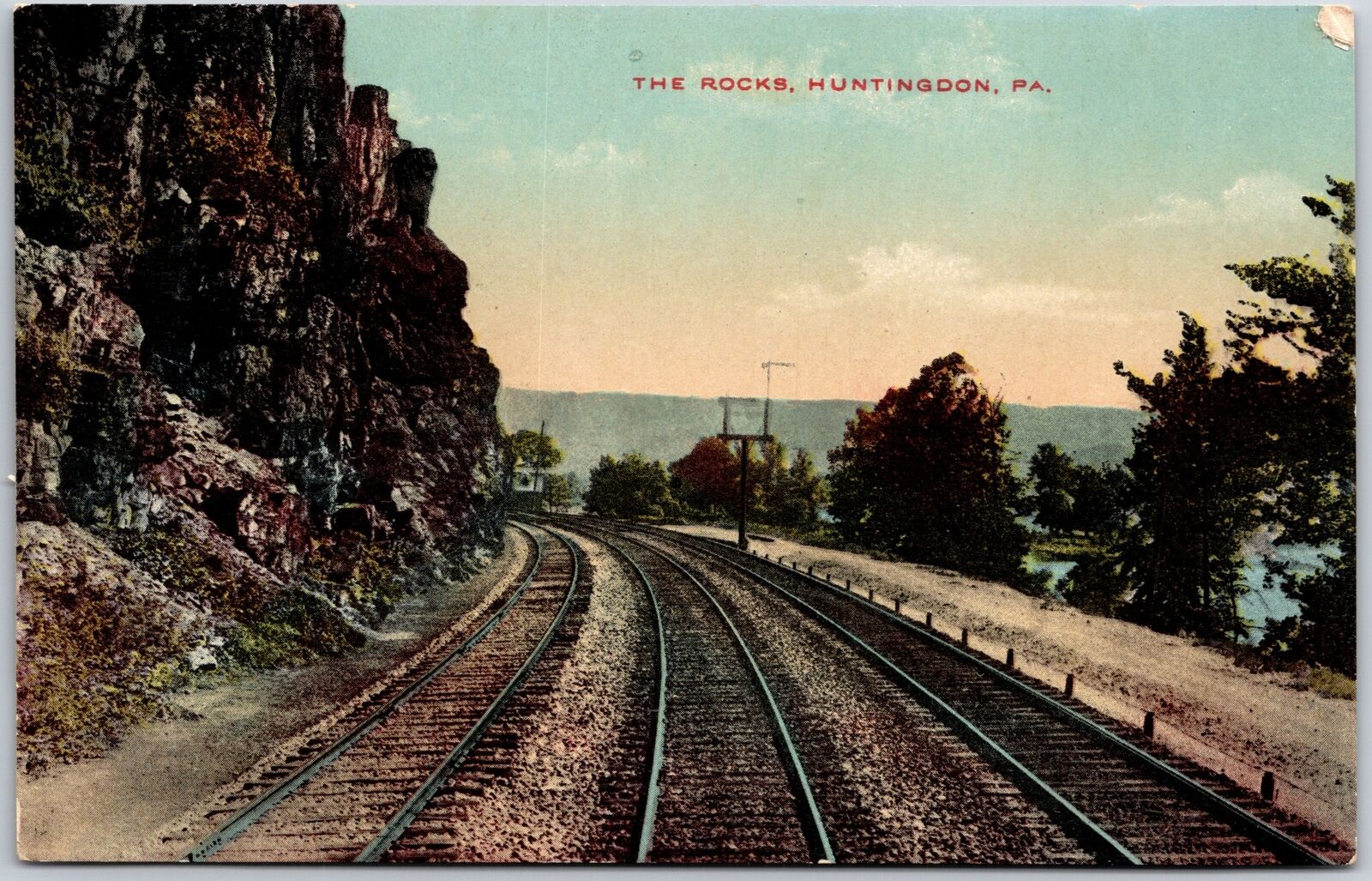The Rocks Huntington Pennsylvania PA Railway Road Rock Cliff & Lake Postcard
