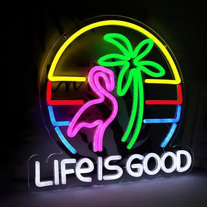 LIFE IS GOOD LED Neon Light Sign 13x14Inch For Bar Beer Pub Wall Decor USB Power