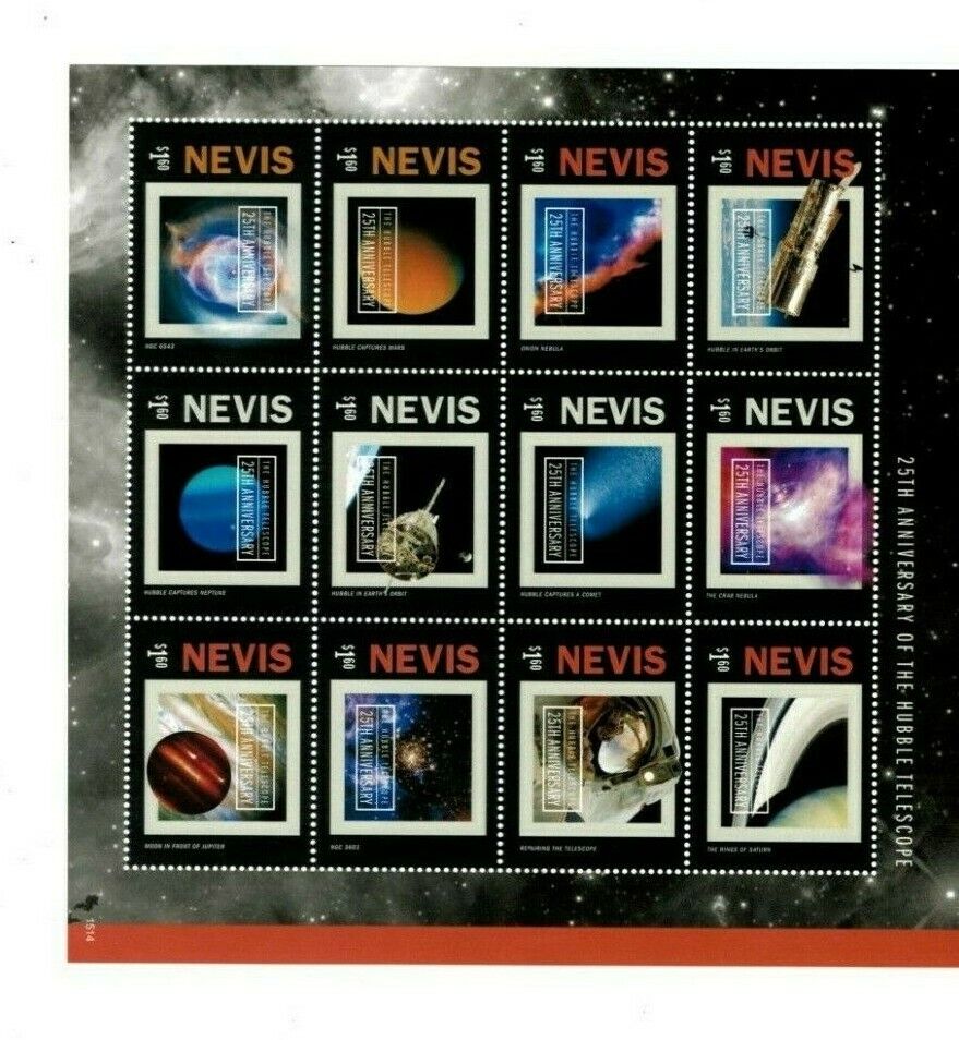 Nevis - 2015 - 25th Anniversary of the Hubble Telescope - Sheet of Twelve  - MNH