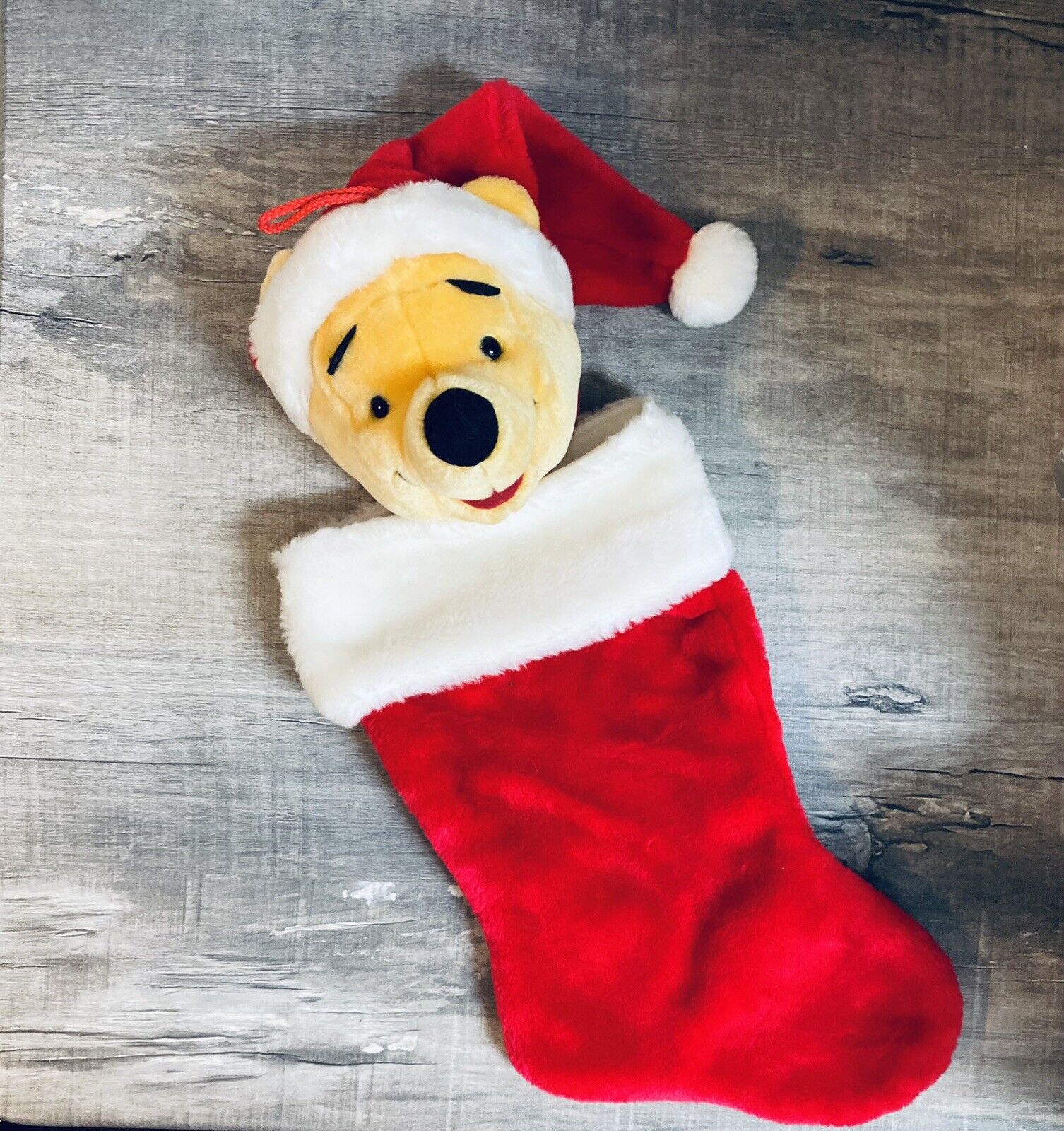Vintage Christmas Stocking Winnie the Pooh Plush Head disney