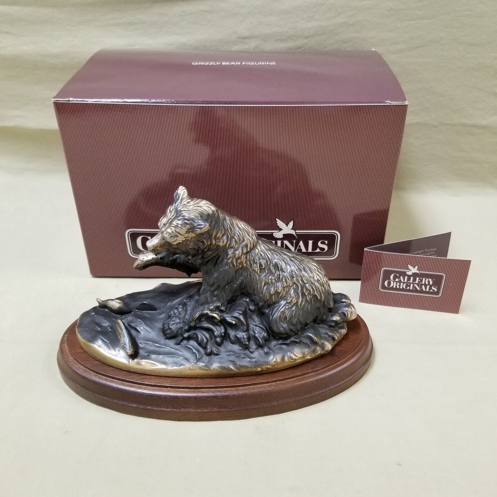 Vintage O'Brien Gallery Originals Bronze Tone Grizzly Bear Catching Fish w/ Box
