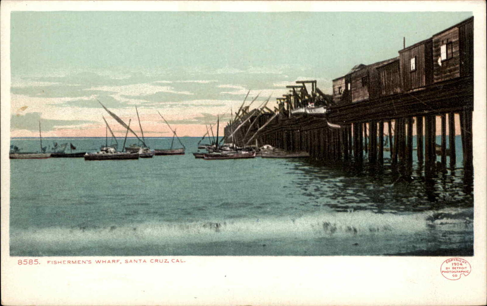 Santa Cruz California Fishermen's Wharf #8585 c1910 Detroit Publishing Postcard
