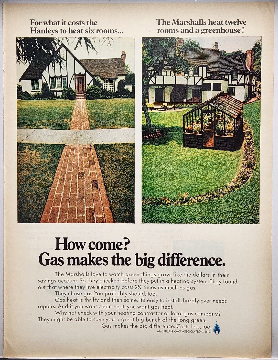 1969 American Gas Association Tudor Style House Greenhouse Vtg Color Print Ad