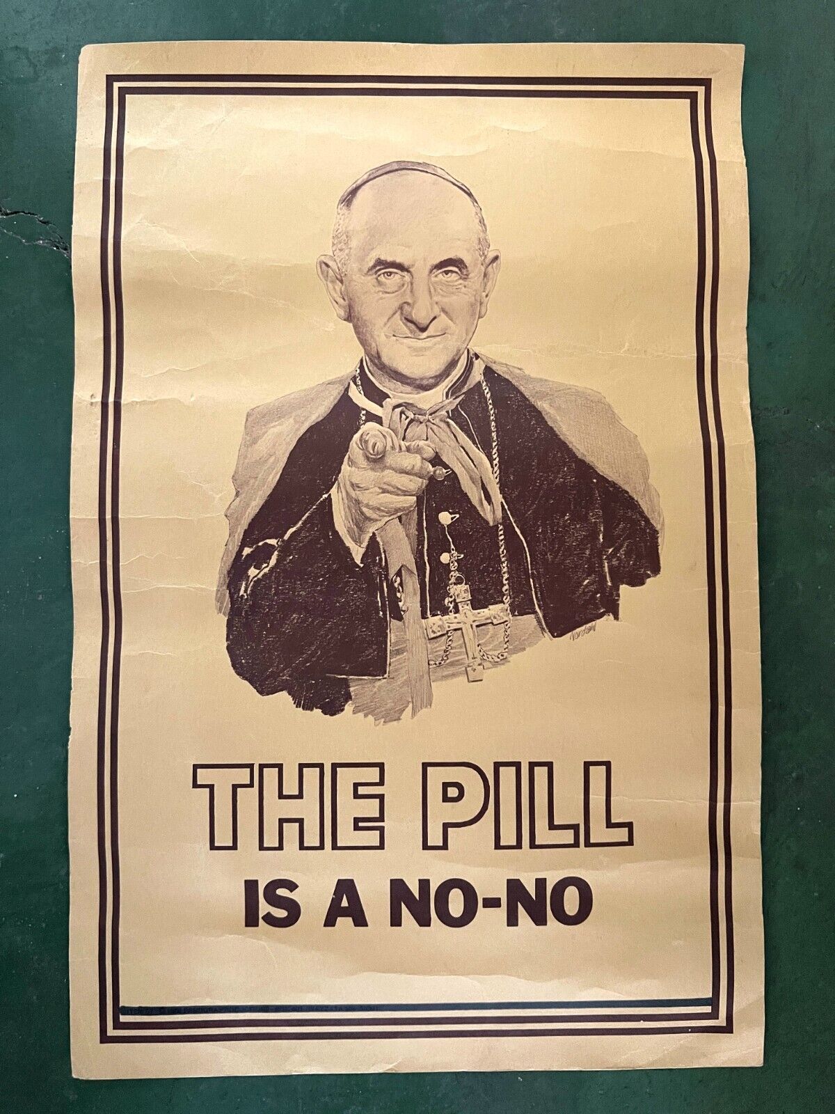 Vintage Poster The Pill Is A No-No Political Flier 1970s Pin-up Catholic Pope 