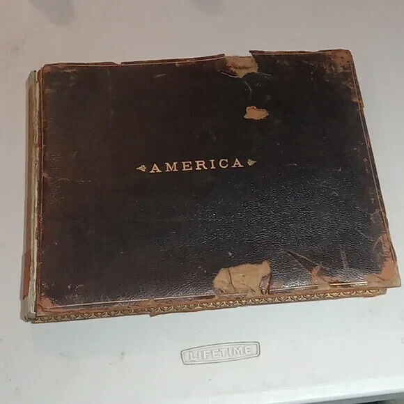 vtg 1894 America leather bound illstrated large book