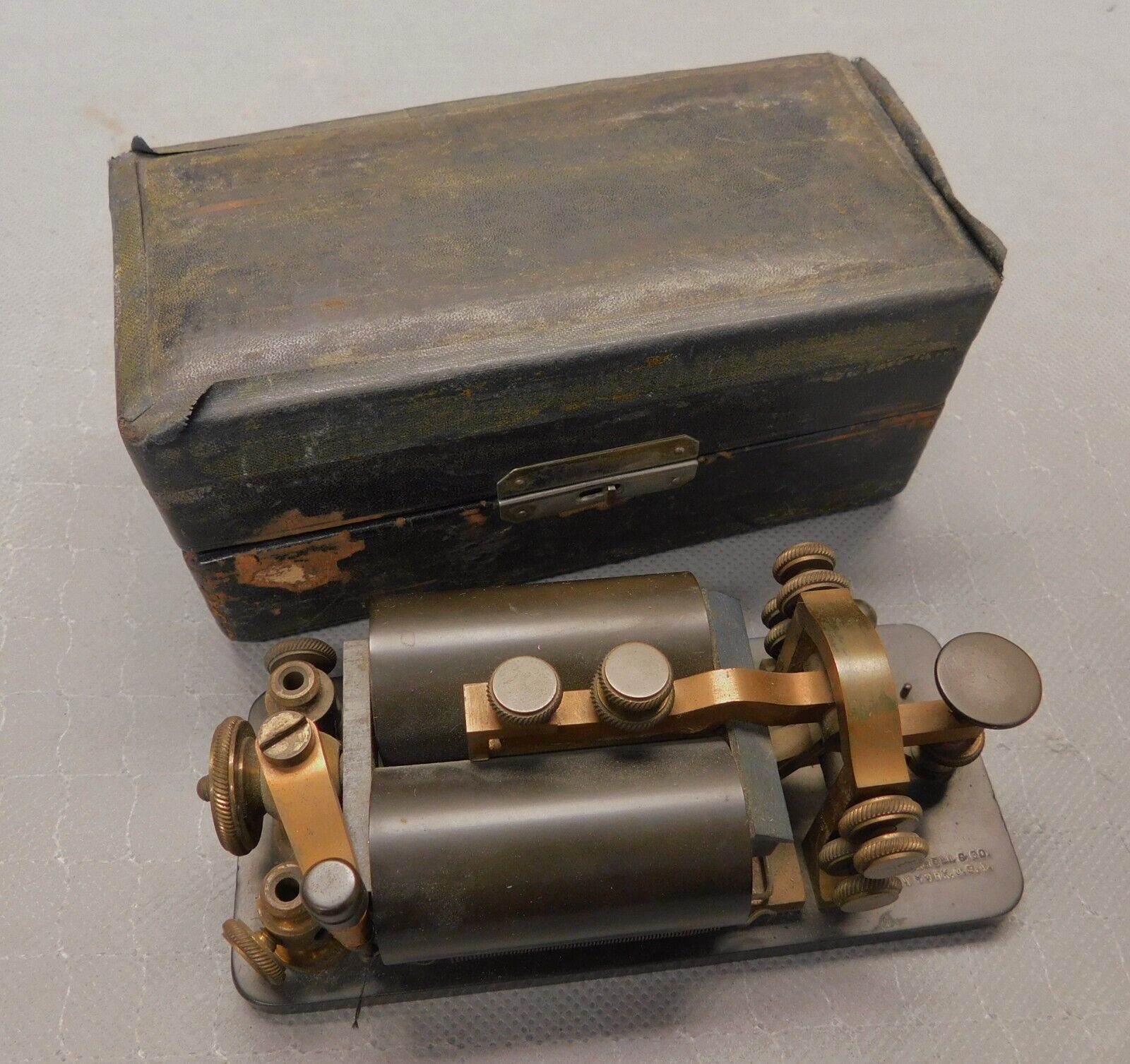 J. H. Bunnell & Co. Travel Telegraph Key / Bug ANTIQUE Lineman's Morse Code Set