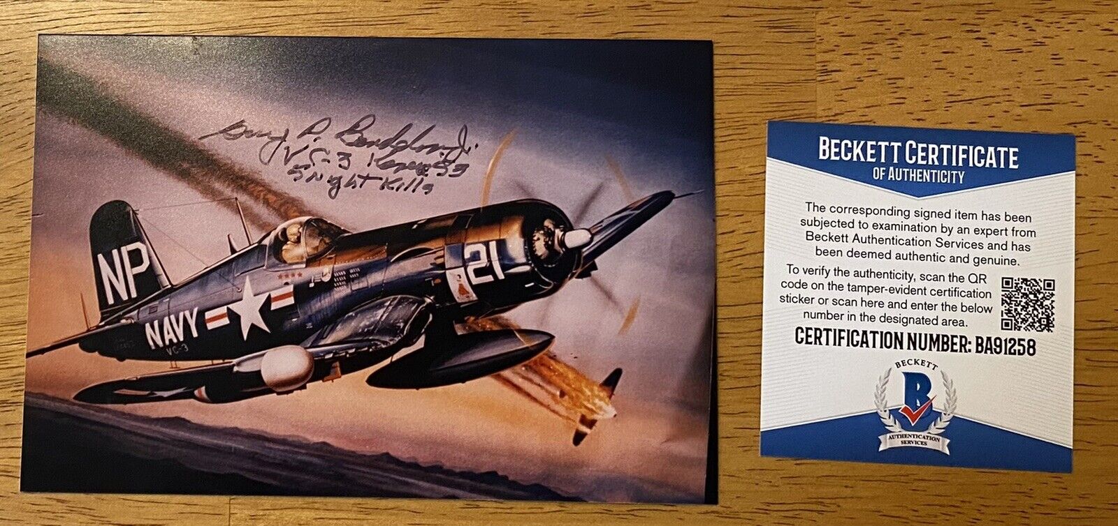Guy Bordelon Signed Autographed 4x6 Photo Beckett BAS Cert Korean War Ace 2