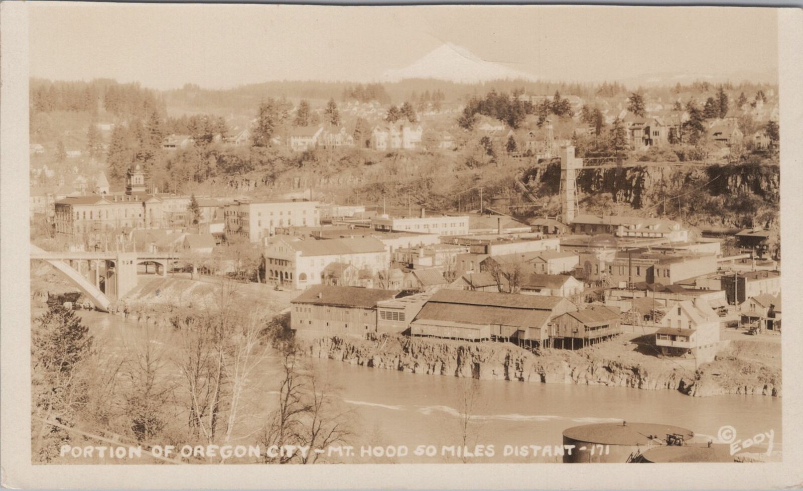 Oregon City with Mount Hood in the Distance Postcard RPPC Postcard