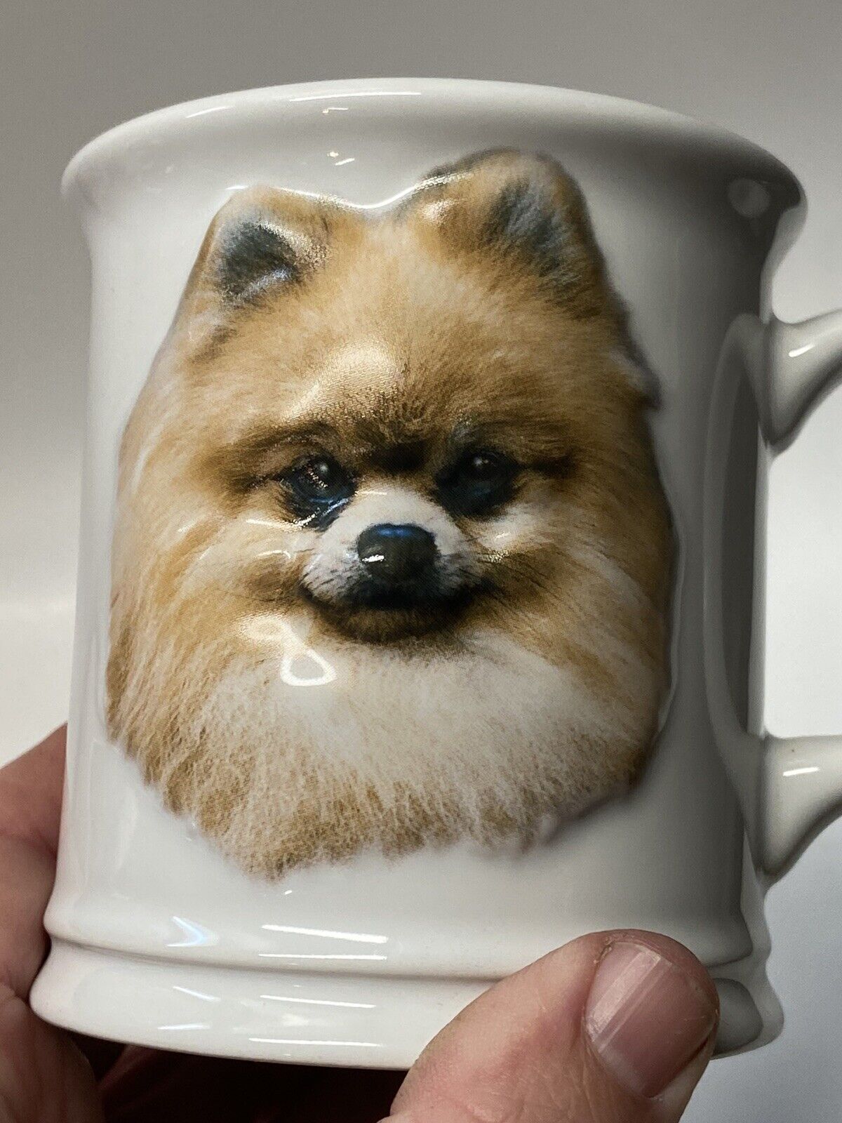 Nice 3D Pomeranian Dog Face MINTY Ceramic Coffee Mug Rare