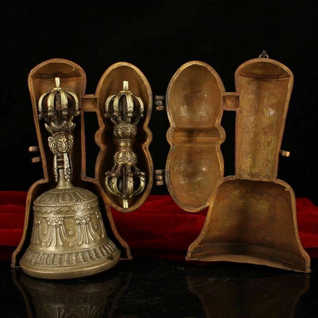 Chinese Antique Tibetan Buddhist Red copper bells Vajra Instrument
