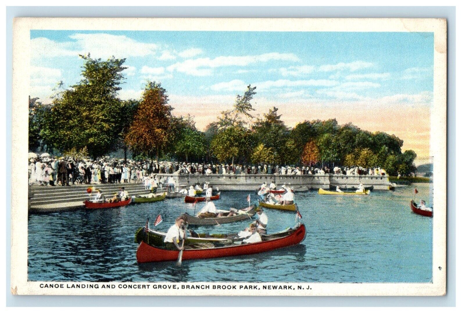 c1910's Newark NJ, Canoe Landing And Concert Grove Branch Brook Vintage Postcard